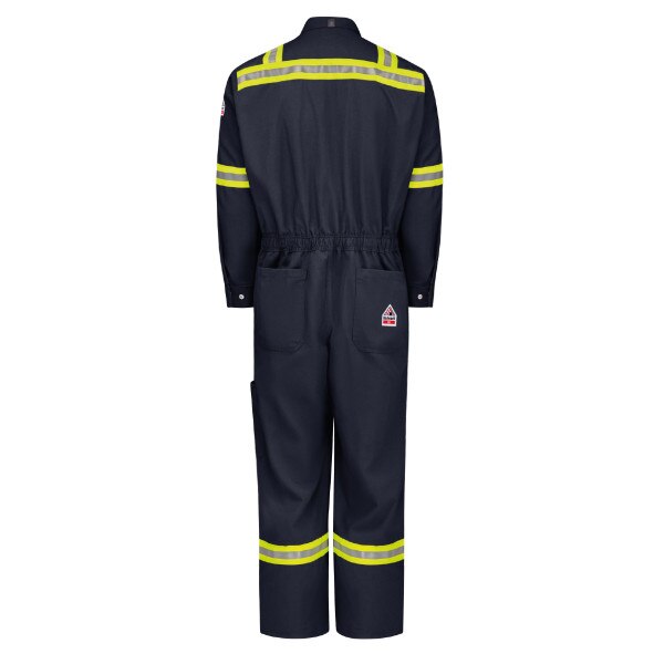 Bulwark iQ Series Men's FR Mobility Coverall with Hi-Vis Trim in Navy